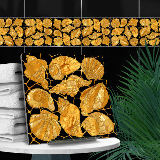 Muster der Muscheln - Gold und Schwarz Fliese