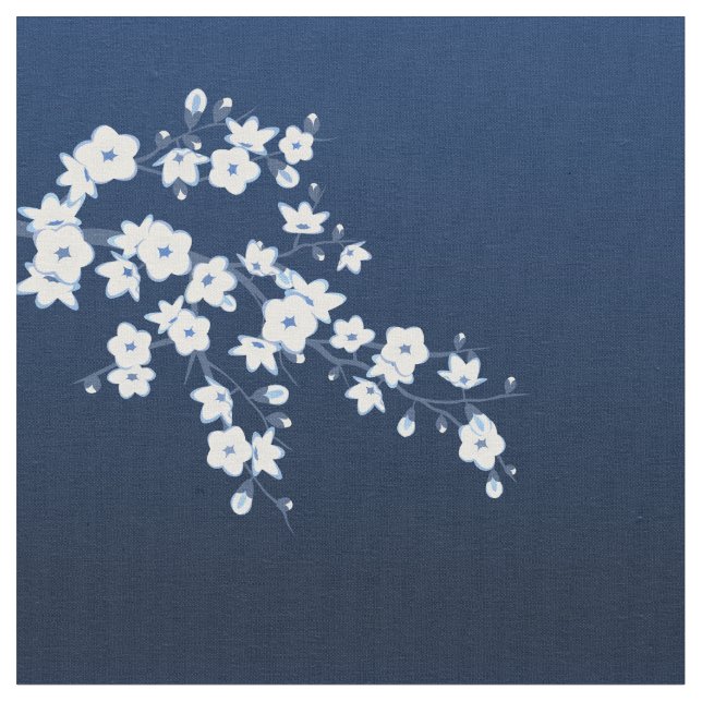 Muster der Navy White Cherry Blossom Stoff (Nahaufnahme)