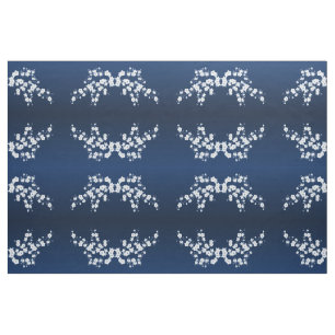 Muster der Navy White Cherry Blossom Stoff