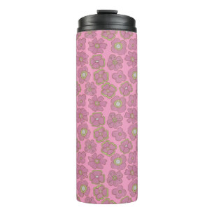 Muster der niedlich rosa Retro-Blume Thermosbecher