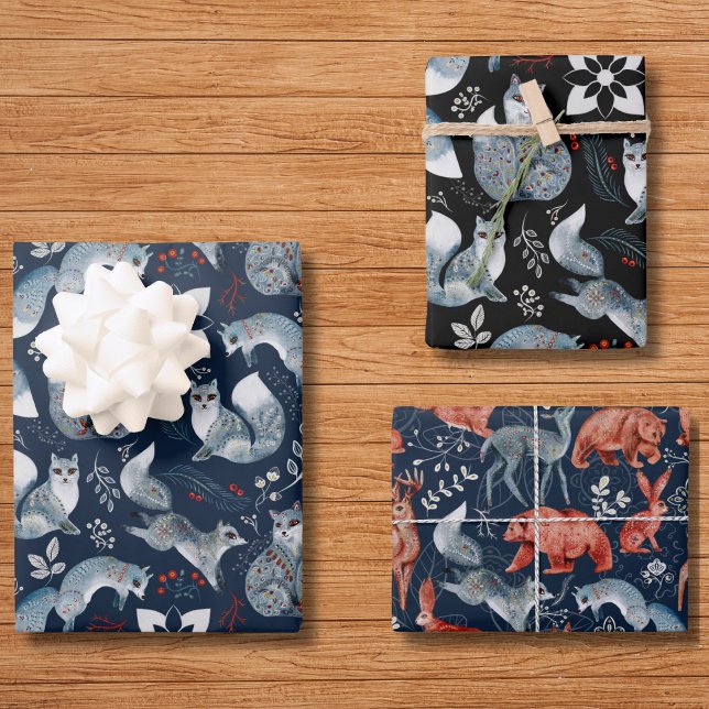 Muster der Niedlichen Fox Whimsical Woodland Fores Geschenkpapier Set (Fox Whimsical Woodland Cute Forest Animals Pattern Wrapping Paper Sheets)