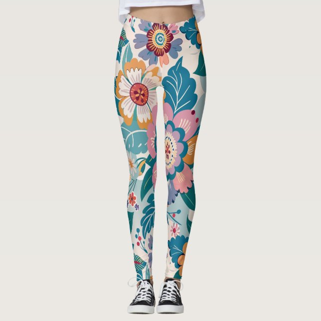 Muster der östlichen Retro-Floral Leggings (Vorderseite)