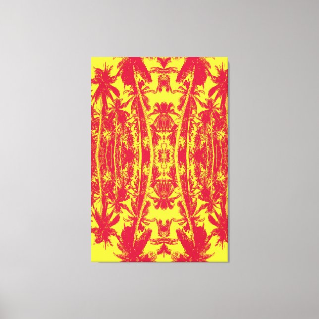 Muster der Palmen in Rot und Gelb Leinwanddruck (Vorderseite)