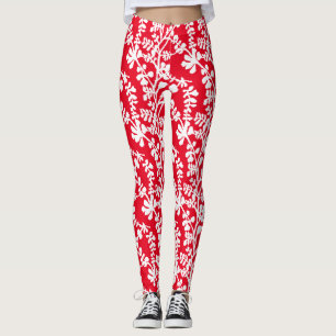 Muster der Pflanze in Rot und Weiß Leggings
