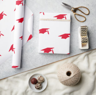 Muster der Red Graduation Caps - Abschluss Geschenkpapier