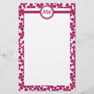 Muster der Retro-Blume für Monogramm Acai Pink un Briefpapier