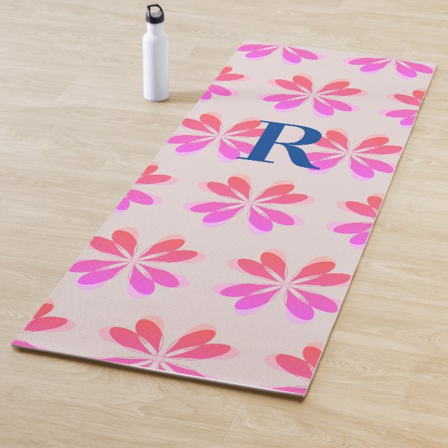 Muster der Retro-Blume für Monogramm, rosa Beige Yogamatte (Beispiel)