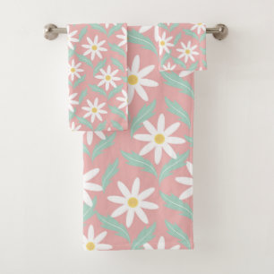 Muster der Retro-Kamille-Blume Rosa Aquamarines De Badhandtuch Set