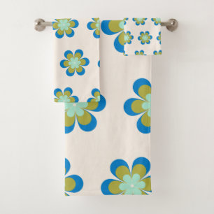 Muster der Retro-Mitte-Mod-Blume  Blaugrün Badhandtuch Set