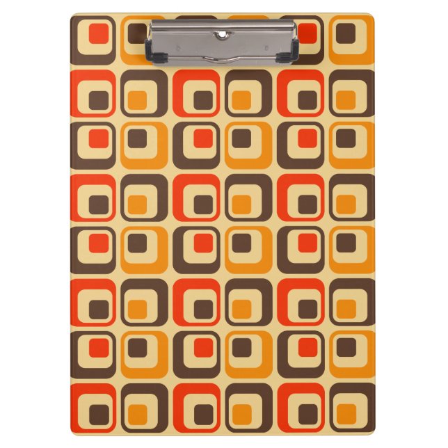 Muster der Retro-Quadrate - rot, braun und orange Klemmbrett (Vorderseite)