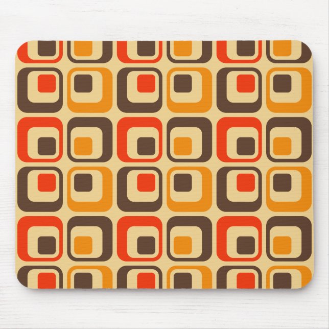 Muster der Retro-Quadrate - rot, braun und orange Mousepad (Vorne)