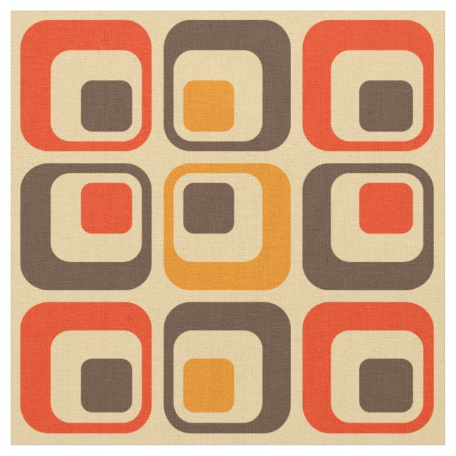 Muster der Retro-Quadrate - rot, braun und orange Stoff (Nahaufnahme)