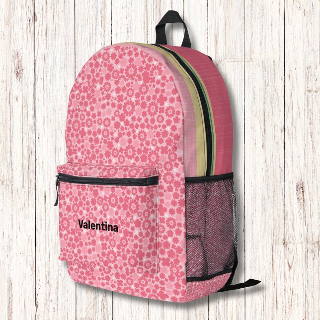 Muster der rosa Blume Floral Modernes Monogramm Bedruckter Rucksack (Von Creator hochgeladen)