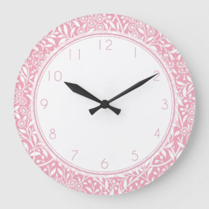 Muster der rosa, floralen Damast Große Wanduhr