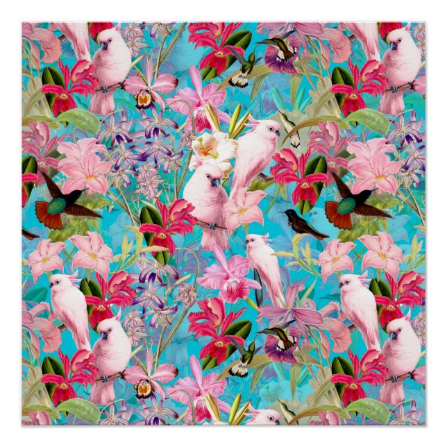 Muster der rosa Tropenvogel und der orchitischen B Poster (Vorderseite)