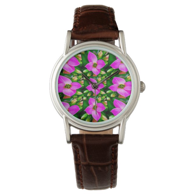 Muster der rosa tropischen Blume Armbanduhr (Vorderseite)