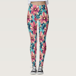 Muster der rosa und blauen großen Blume Leggings