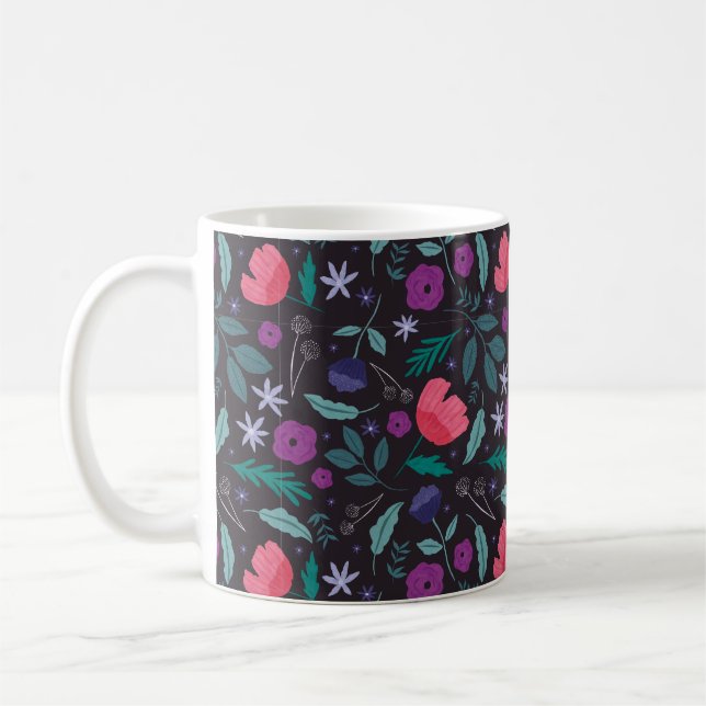 Muster der rosa und Lila Blütendarstellung Kaffeetasse (Links)