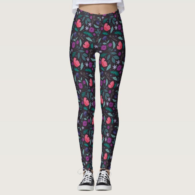 Muster der rosa und Lila Blütendarstellung Leggings (Vorderseite)