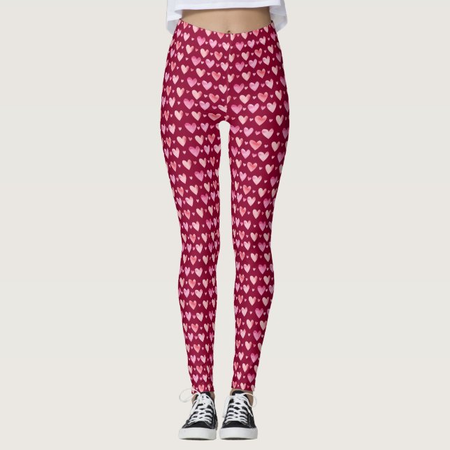 Muster der rosa Wasserfarbenfrohen Herzklänge Leggings (Vorderseite)