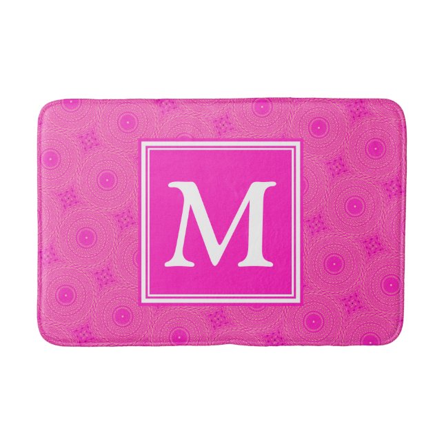 Muster der rosafarbenen Monogramm-Kreise Badematte (Vorderseite)