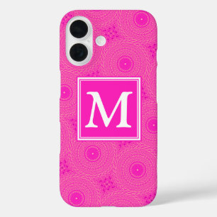 Muster der rosafarbenen Monogramm-Kreise iPhone 16 Hülle
