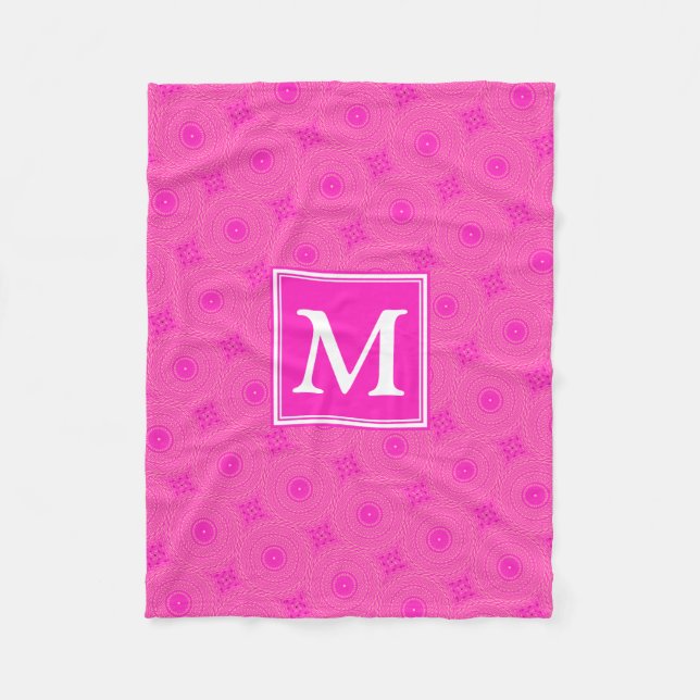 Muster der rosafarbenen Monogramm-Kreise Fleecedecke (Vorderseite)