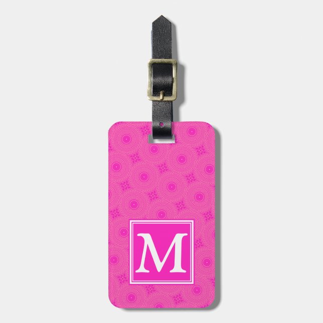 Muster der rosafarbenen Monogramm-Kreise Gepäckanhänger (Vorderseite vertikal)
