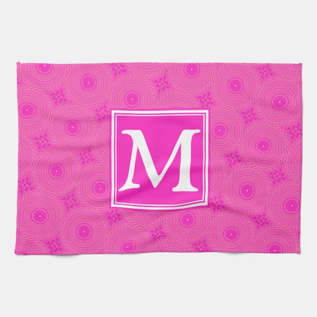 Muster der rosafarbenen Monogramm-Kreise Handtuch (Horizontal)