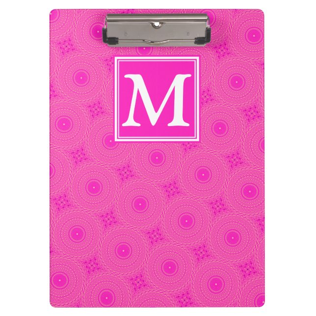 Muster der rosafarbenen Monogramm-Kreise Klemmbrett (Vorderseite)