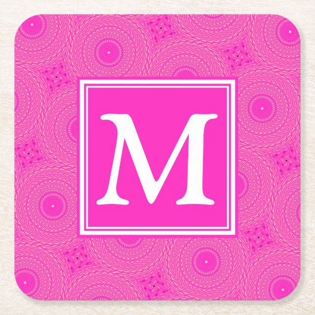 Muster der rosafarbenen Monogramm-Kreise Rechteckiger Pappuntersetzer (Vorderseite)