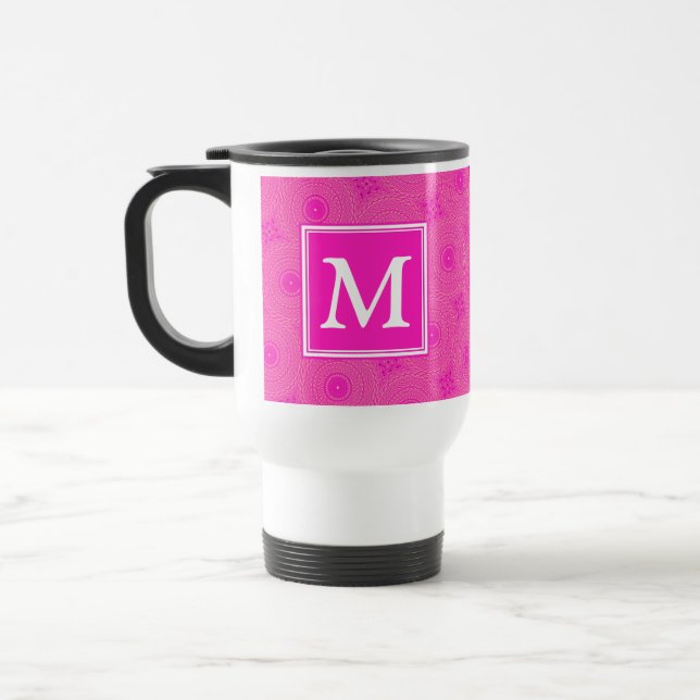 Muster der rosafarbenen Monogramm-Kreise Reisebecher (Links)