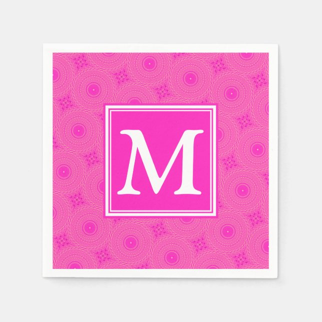 Muster der rosafarbenen Monogramm-Kreise Serviette (Vorderseite)