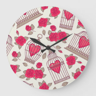 Muster der Rose für Vogelkäfige Große Wanduhr