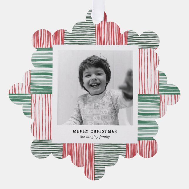 Muster der roten grünen Wasserfarben Muster 1 Foto Ornament Karte (Vorderseite)