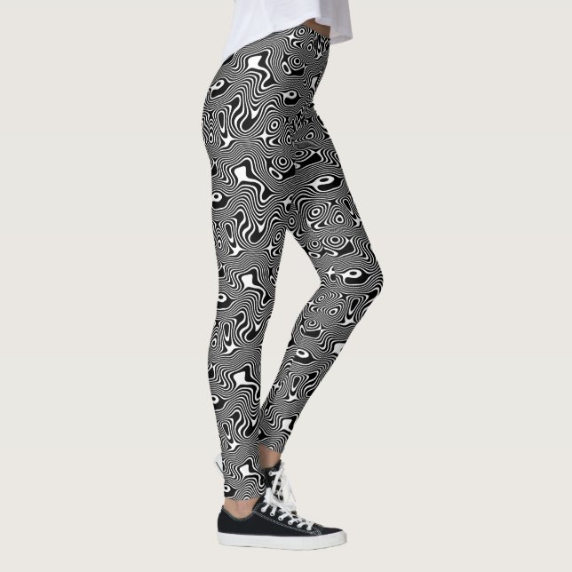 Muster der schwarz/weiß wirbelnden Streifen Leggings (Rechts)