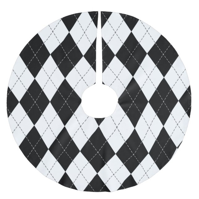 Muster der Schwarz-weißen geometrischen Raute Polyester Weihnachtsbaumdecke (Vorderseite)