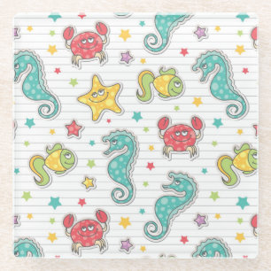 Muster der Seegeschöpfe Glasuntersetzer