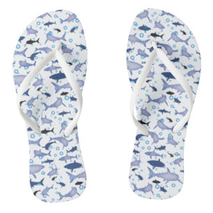 Muster der Silhouette Weiß und Blauer Hai Flip Flops