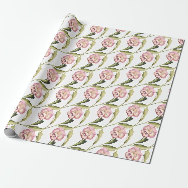 Muster der Stiefmütterchen im weißen Hintergrund Geschenkpapier (Ungerollt)