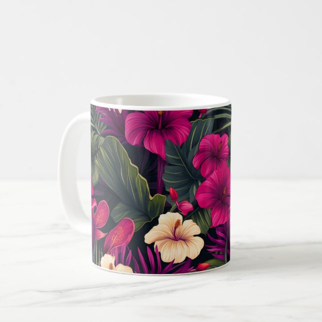 Muster der tropisch rosa Blume Kaffeetasse (Vorderseite Links)