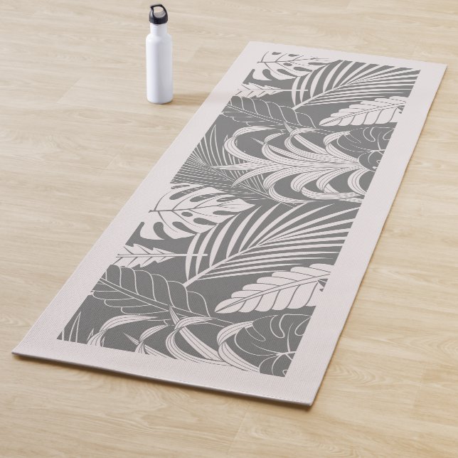 Muster der tropischen Blätter Off-White & Graue Yogamatte (Beispiel)