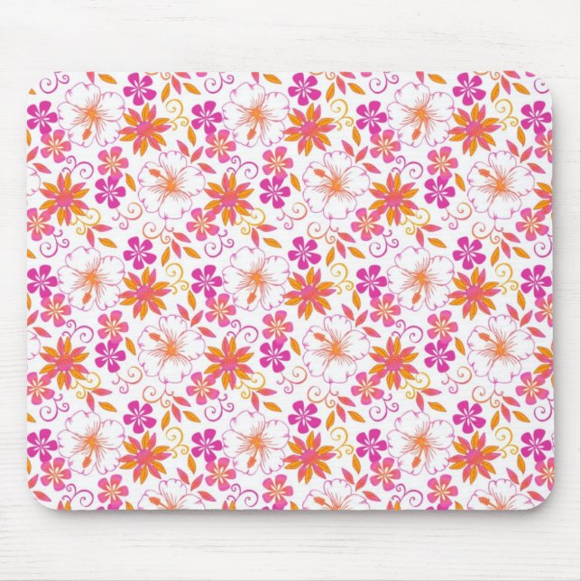 Muster der tropischen Blume in Rosa und Orange Mousepad (Vorne)