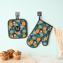 Muster der tropischen Blume Ofenhandschuh & Topflappen-Set
