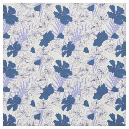 Muster der tropischen Hibiskus-Blume in Blau und W Stoff