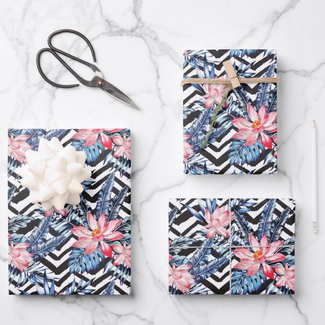 Muster der tropischen Lotus-Blume Geschenkpapier Set (Vorderseite)