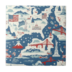 Muster der Vintagen amerikanischen Sehenswürdigkei Fliese