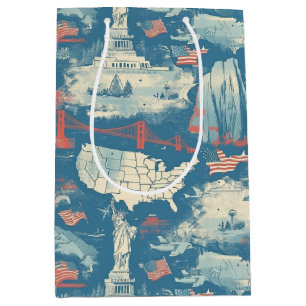 Muster der Vintagen amerikanischen Sehenswürdigkei Mittlere Geschenktüte
