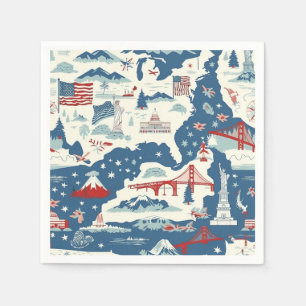 Muster der Vintagen amerikanischen Sehenswürdigkei Serviette