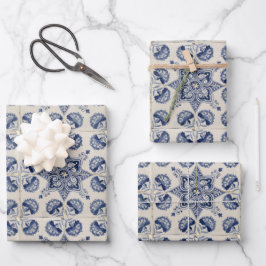 Muster der Vintagen blauen geometrischen Blume Geschenkpapier Set